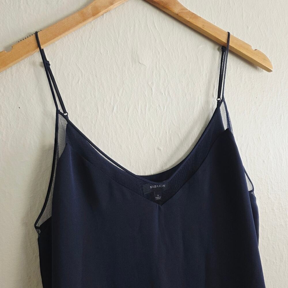 Aritzia Babaton Galen Navy Blue Mesh Trim V-Neck Camisole Tank Top Medium M - Picture 3 of 9